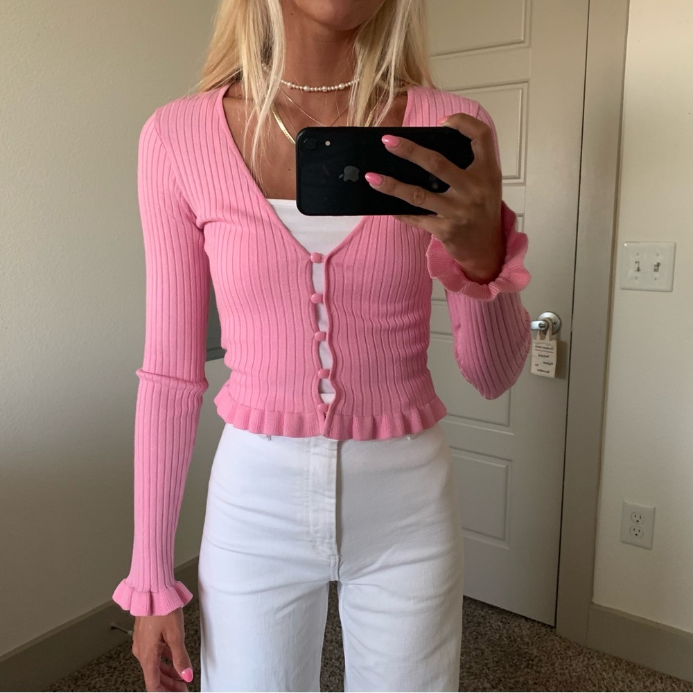 H&M Pink Cardigan with Ruffles